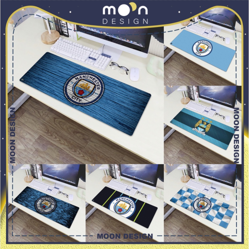 Lót Chuột Gaming in hình Manchester City Logo Nền Gỗ Xanh bàn di chuột cỡ lớn Mouse Pad 30x80/40x90/50x100