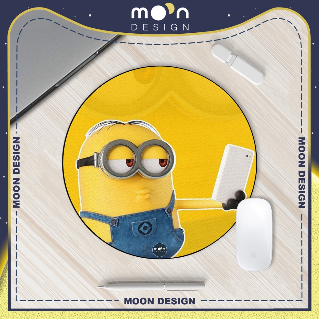 Miếng Lót Chuột Gaming in hình Minion Tự Sướng Wallpaper Pad Decor bàn làm việc size Tròn 25/35/21x26/25x31