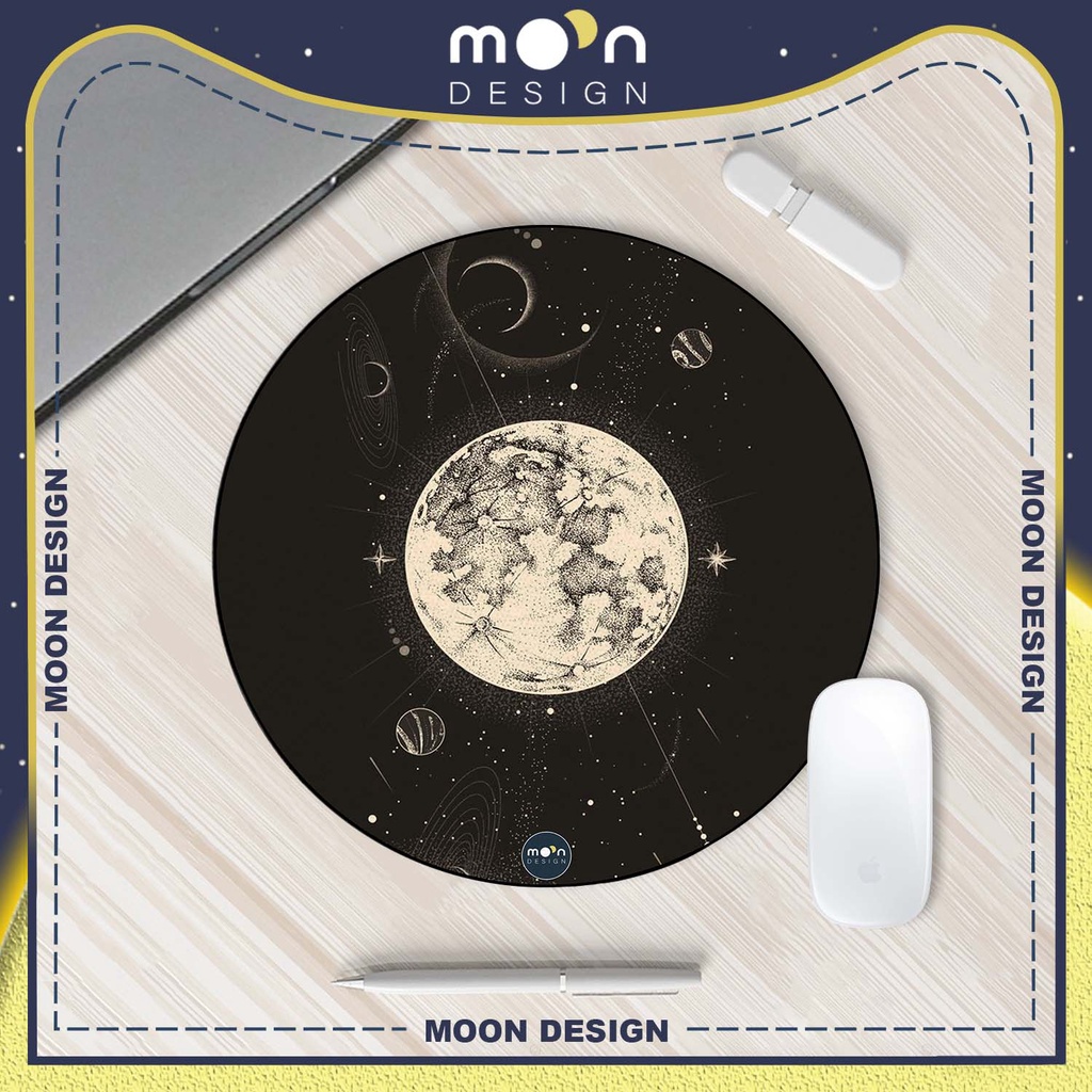 Miếng Lót Chuột Gaming in hình Mặt Trăng Halloween Pad Decor bàn làm việc size Tròn 25/35/21x26/25x31