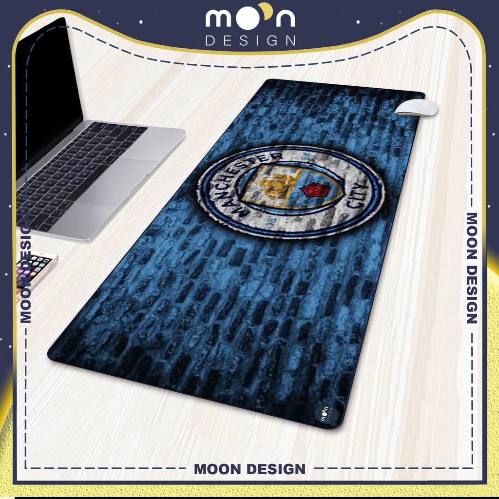 Lót Chuột Gaming in hình Manchester City Logo Nền Gạch Xanh Đen bàn di chuột cỡ lớn Mouse Pad 30x80/40x90/50x100