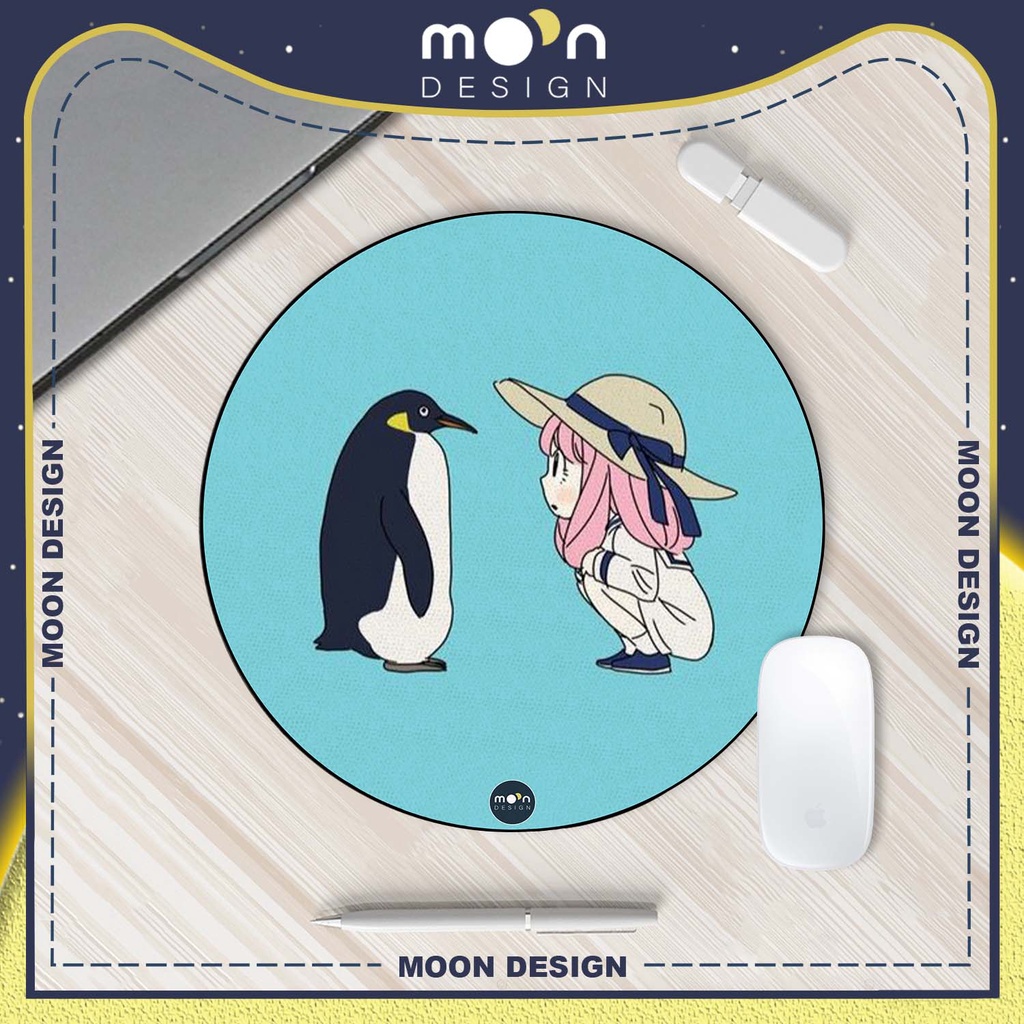 Miếng Lót Chuột Gaming in hình Chim Cánh Cụt Cute Pad Decor bàn làm việc size Tròn 25/35/21x26/25x31