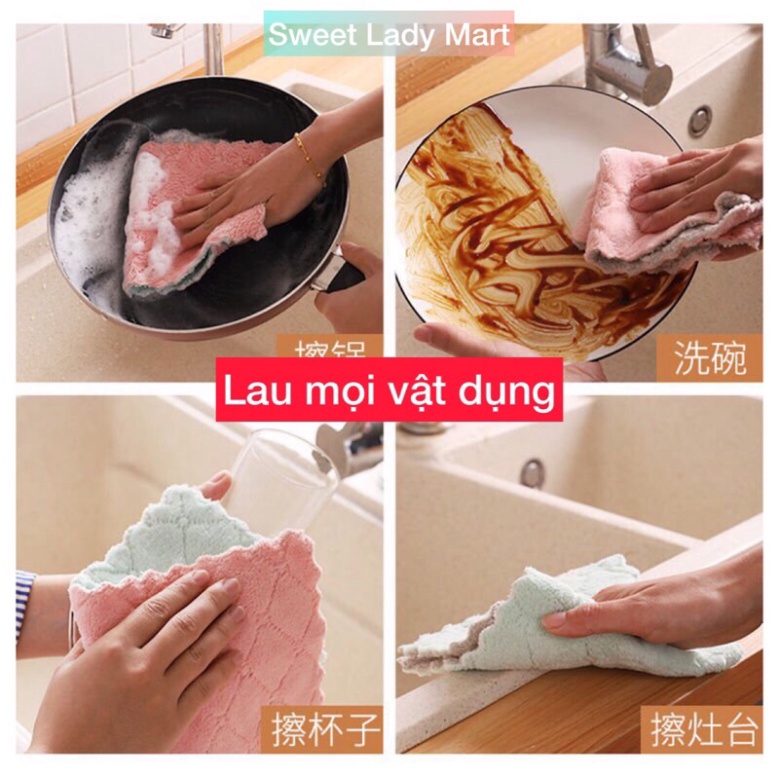 Khăn Lau Bếp 2 Mặt Đa Năng Dày Dặn Siêu Thấm - Lau Bát Đĩa, Bàn Ghế ly chén tiện lợi