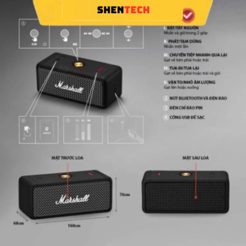 Loa bluetooth Marshall M2 phiên bản 2023 ,loa không dây M2 20w pin trâu âm thanh chất lượng chống nước - TECHHIGH