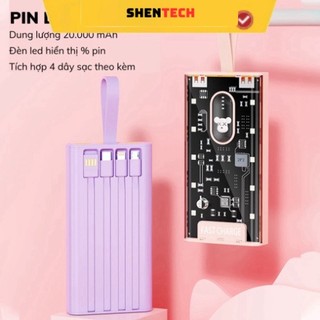 Sạc dự phòng dung lượng 20000mah ,chính hãng tz04 tích hợp 4 dây sạc,nhỏ gọn thời trang kèm đèn led- techhigh