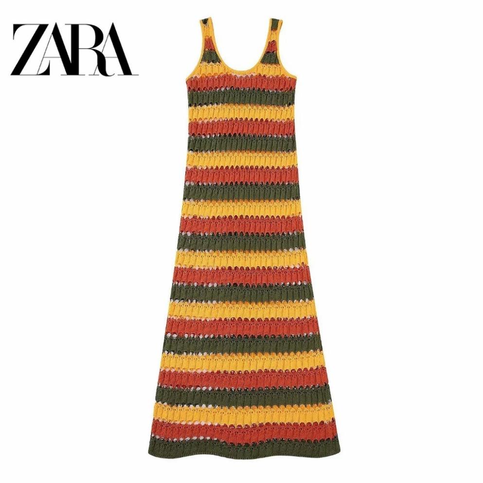 Morocco Zara đầm dệt kim sọc màu ngang