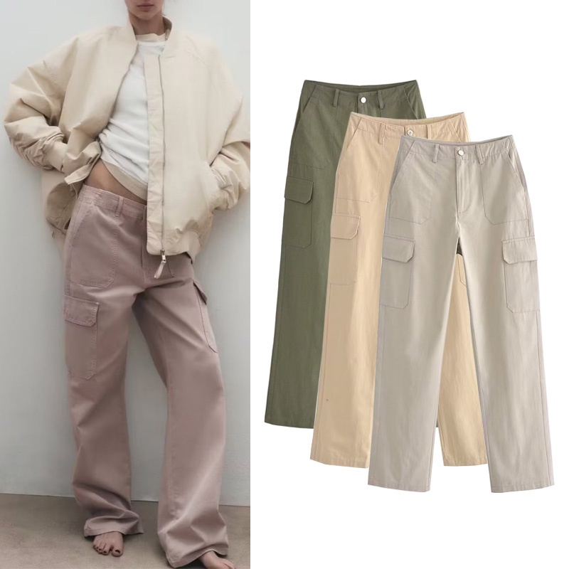 Morocco Zara Quần kaki ống đứng túi hộp nhiều màu