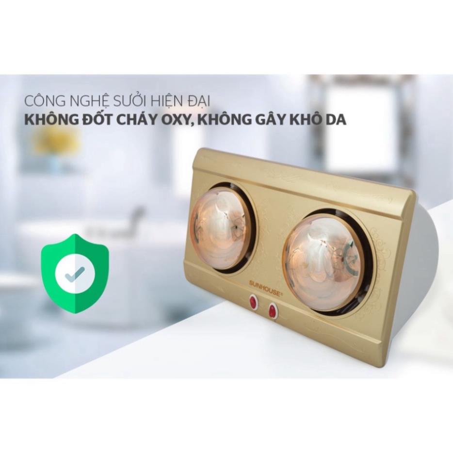 Đèn sưởi nhà tắm Halogen 2 bóng Sunhouse SHD3812, 2 mức nhiệt, công suất 550W.