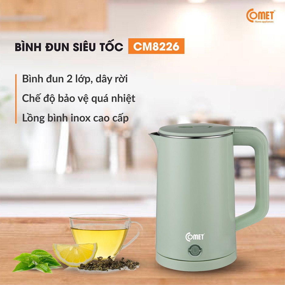 Bình đun siêu tốc 2 lớp 1.8L COMET - CM8226