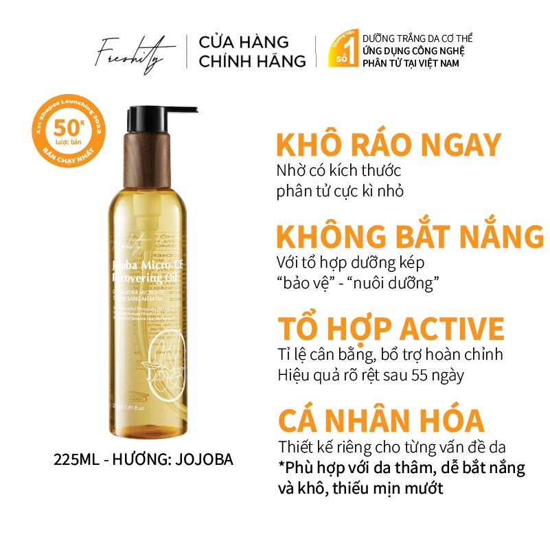 Dầu dưỡng Jojoba Freshity 225ml vi chất Vitamin CE làm sáng mềm bảo vệ da loại bỏ da sừng hóa thô ráp