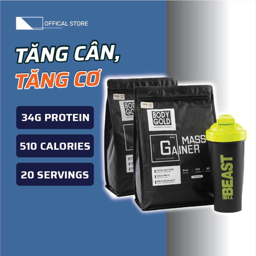 Combo 2 túi - Mass Gainer Sữa lên cân Tăng Cơ Body Gold túi 1,5 Kg Hàng