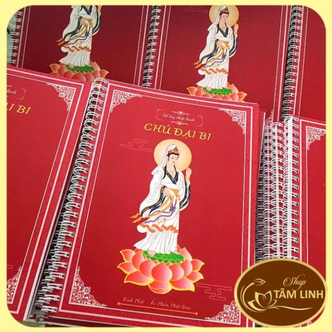 Tặng viết, Vở Chép Tay Chú Đại Bi A4 có in chữ mờ có và hình Bồ Tát Quán Âm