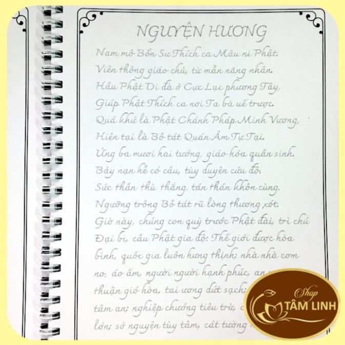 Tặng viết, Vở Chép Tay Chú Đại Bi A4 có in chữ mờ có và hình Bồ Tát Quán Âm