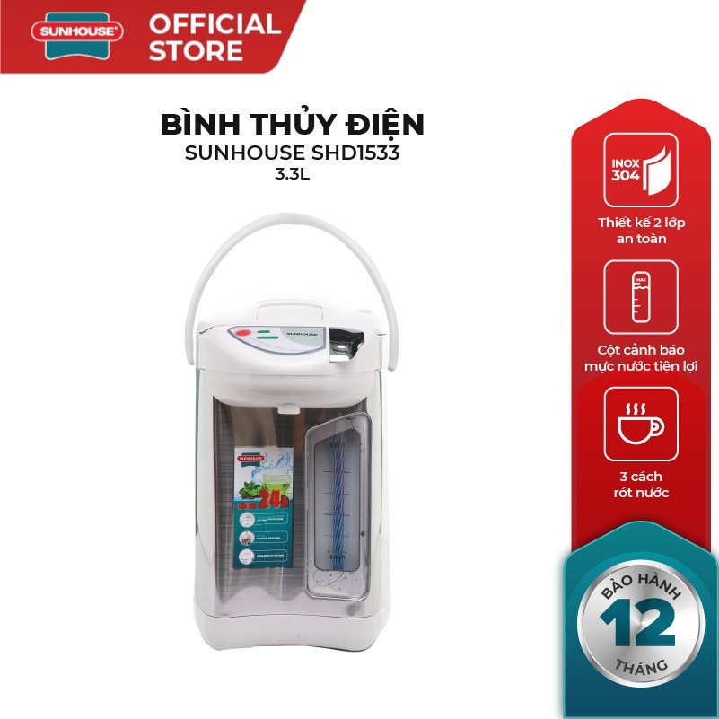 Bình thủy điện Sunhouse SHD1533 CHỨC NĂNG TÁI SÔI KHI NƯỚC NGUỘI,