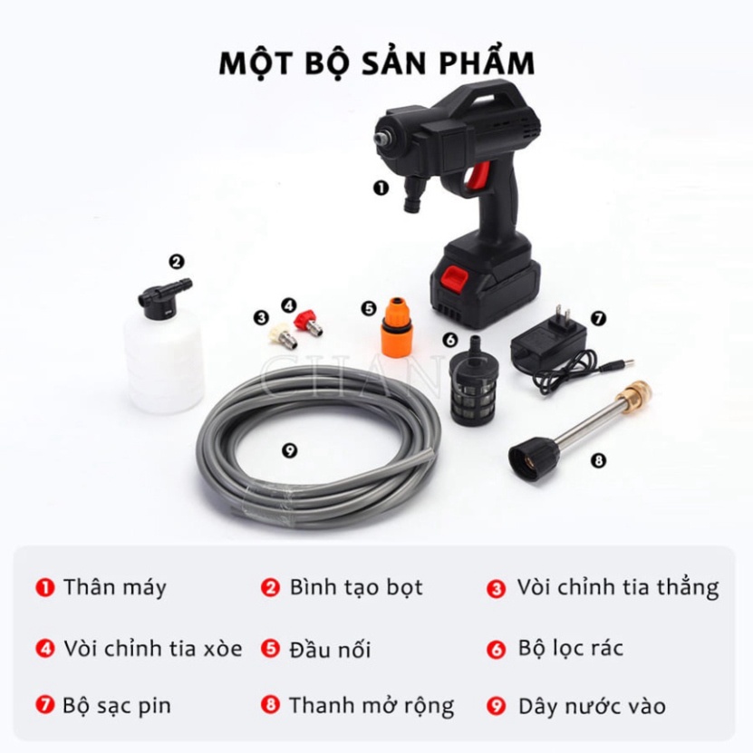 Máy Rửa Xe Cầm Tay Mini - Máy Rửa Xe Gia Đình 1 Pin Sạc 48V Công Suất Lớn 400W Áp Lực Nước Siêu Mạnh Tiện Lợi Hot
