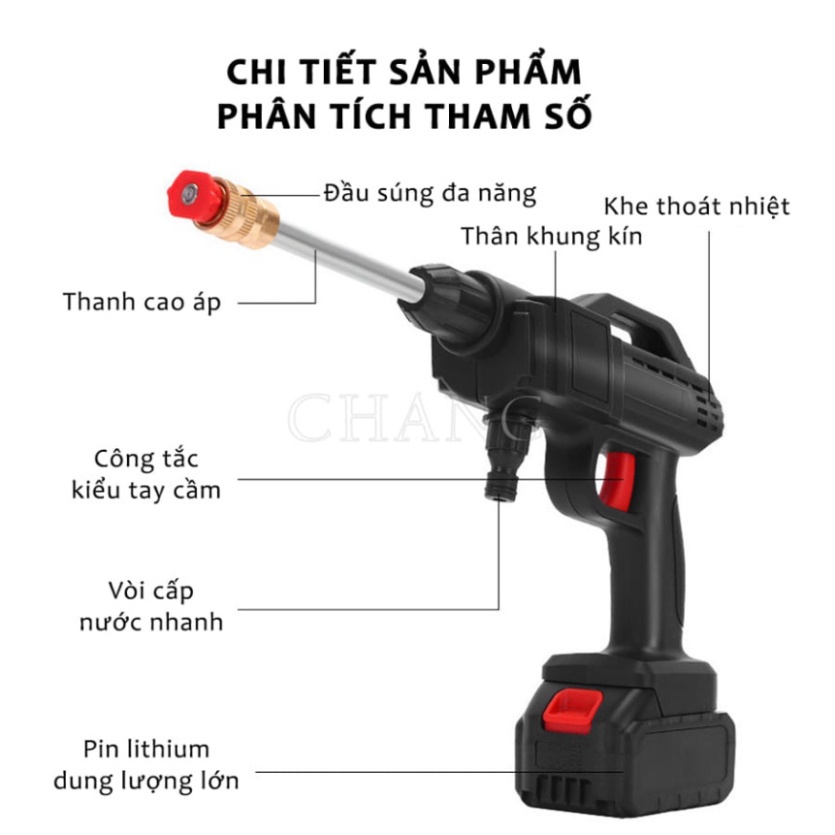 Máy Rửa Xe Cầm Tay Mini - Máy Rửa Xe Gia Đình 1 Pin Sạc 48V Công Suất Lớn 400W Áp Lực Nước Siêu Mạnh Tiện Lợi Hot