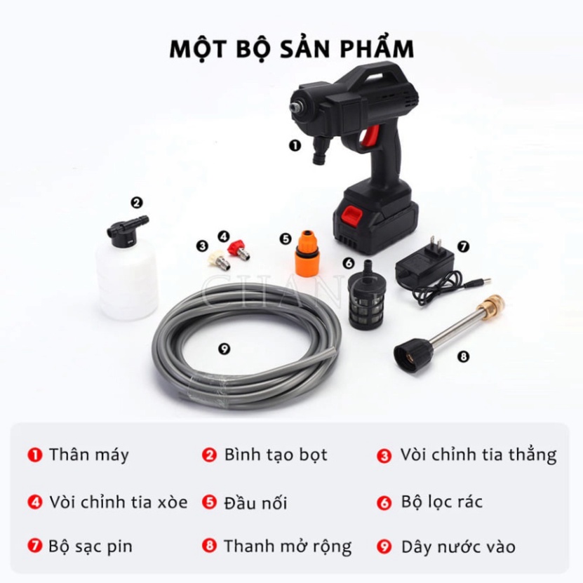 Máy Rửa Xe Cầm Tay Mini - Máy Rửa Xe Gia Đình 1 Pin Sạc 48V Công Suất Lớn 400W Áp Lực Nước Siêu Mạnh Tiện Lợi Hot