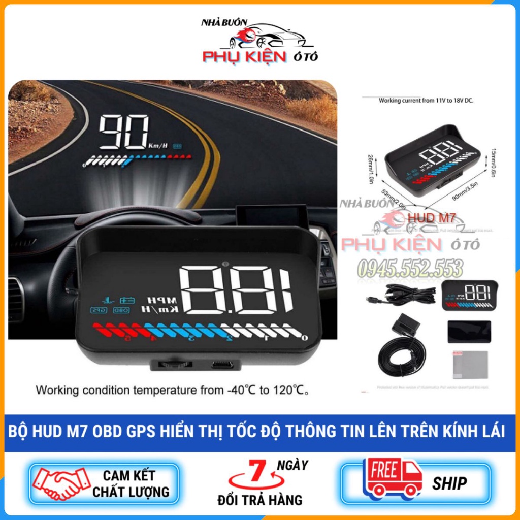 Bộ HUD Ô Tô M7 OBD GPS Hiển Thị Tốc Độ Thông Tin Lên Trên Kính Lái Giá Rẻ- BH 6 Tháng