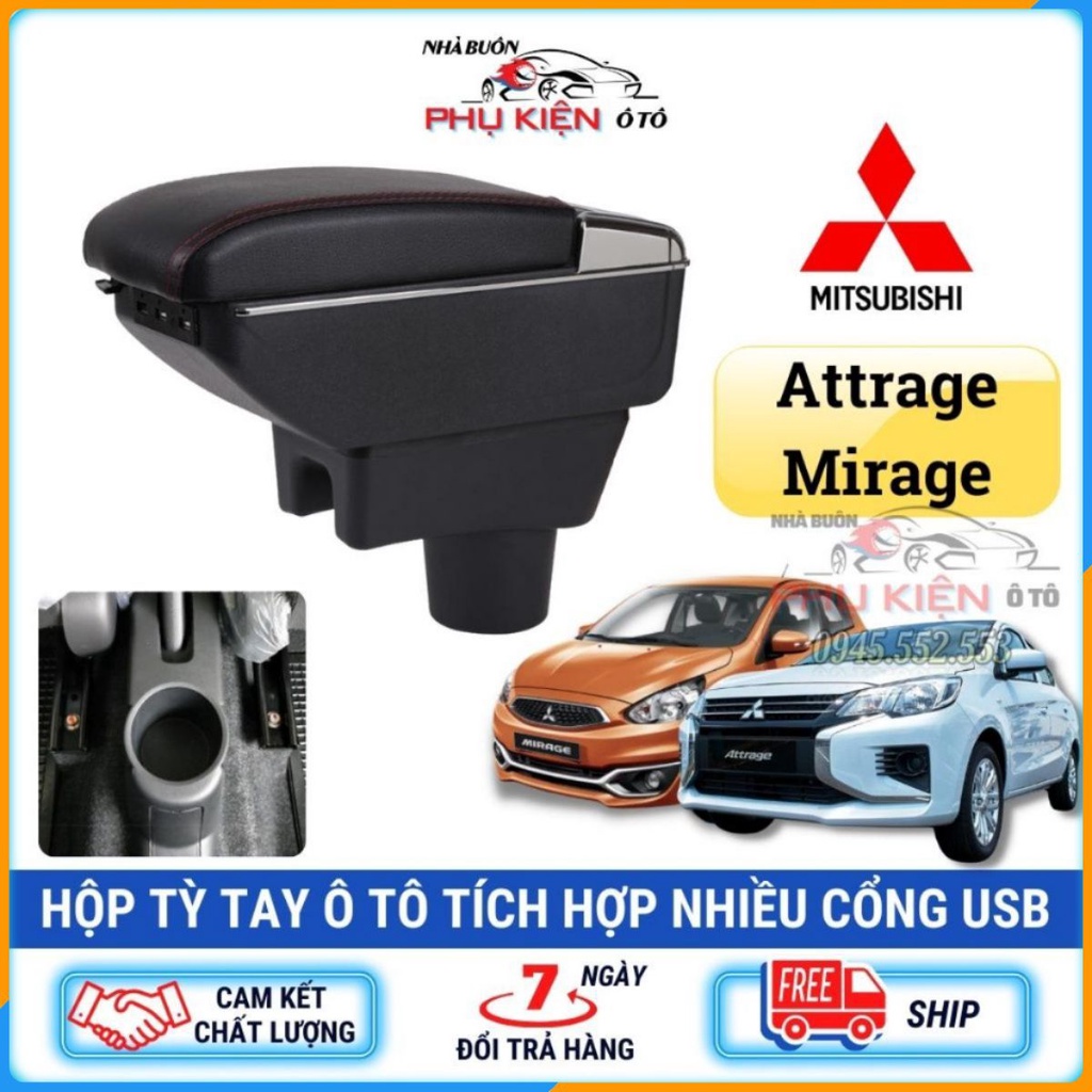 Hộp tỳ tay ô tô xe Mitsubishi Attrage và Mirage tích hợp cổng USB - cao cấp