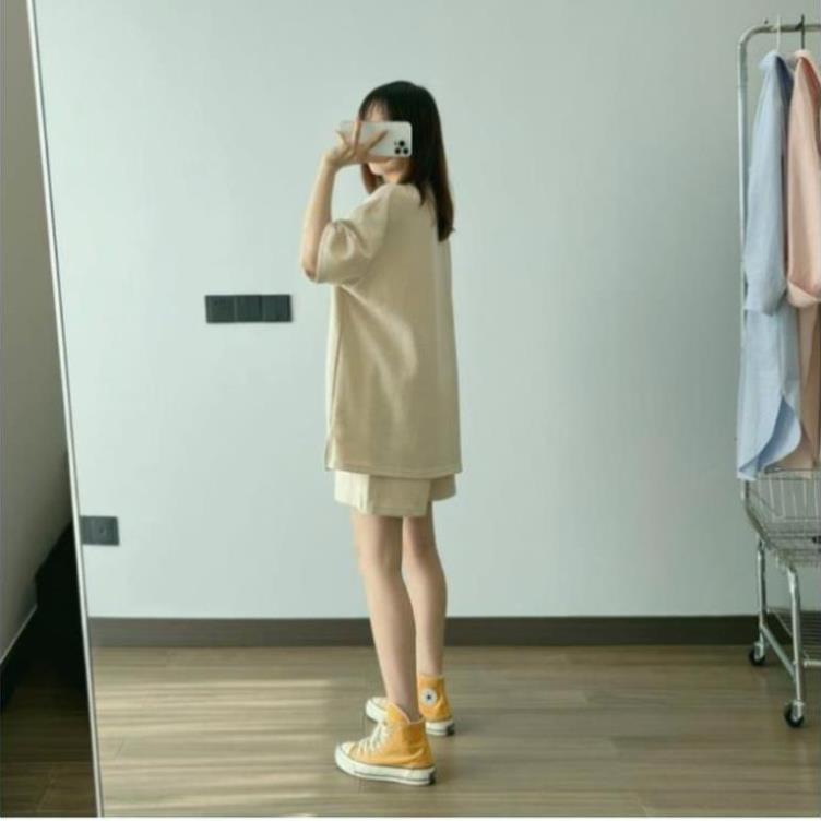 Set bộ đồ nữ dây rút bản to chất bo cotton dầy AO22