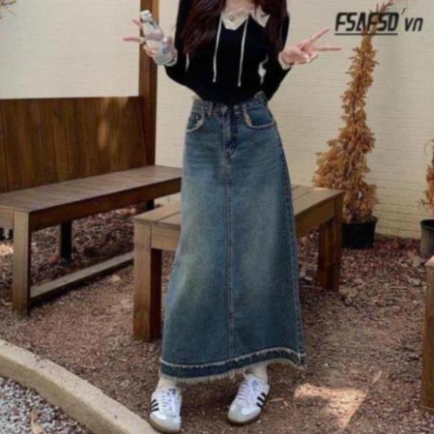 Chân váy jeans dáng dài siêu xinh phù hợp đi học, đi chơi hot hit CV4