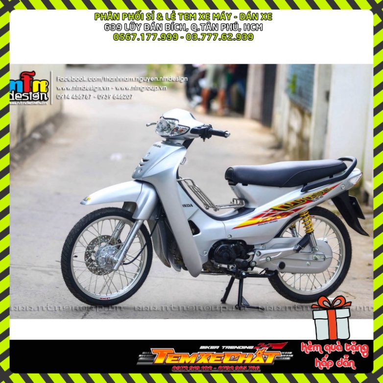 Tem Rời Dán Xe Wave Nhỏ Mẫu 2004 Bạc Đỏ Vàng Cực Đẹp, Hàng 3 Lớp Chất Lượng Cao [TXC]