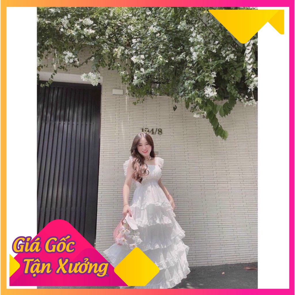 Váy Trắng Công Chúa tiểu thư chun eo dáng dài hàng đẹp