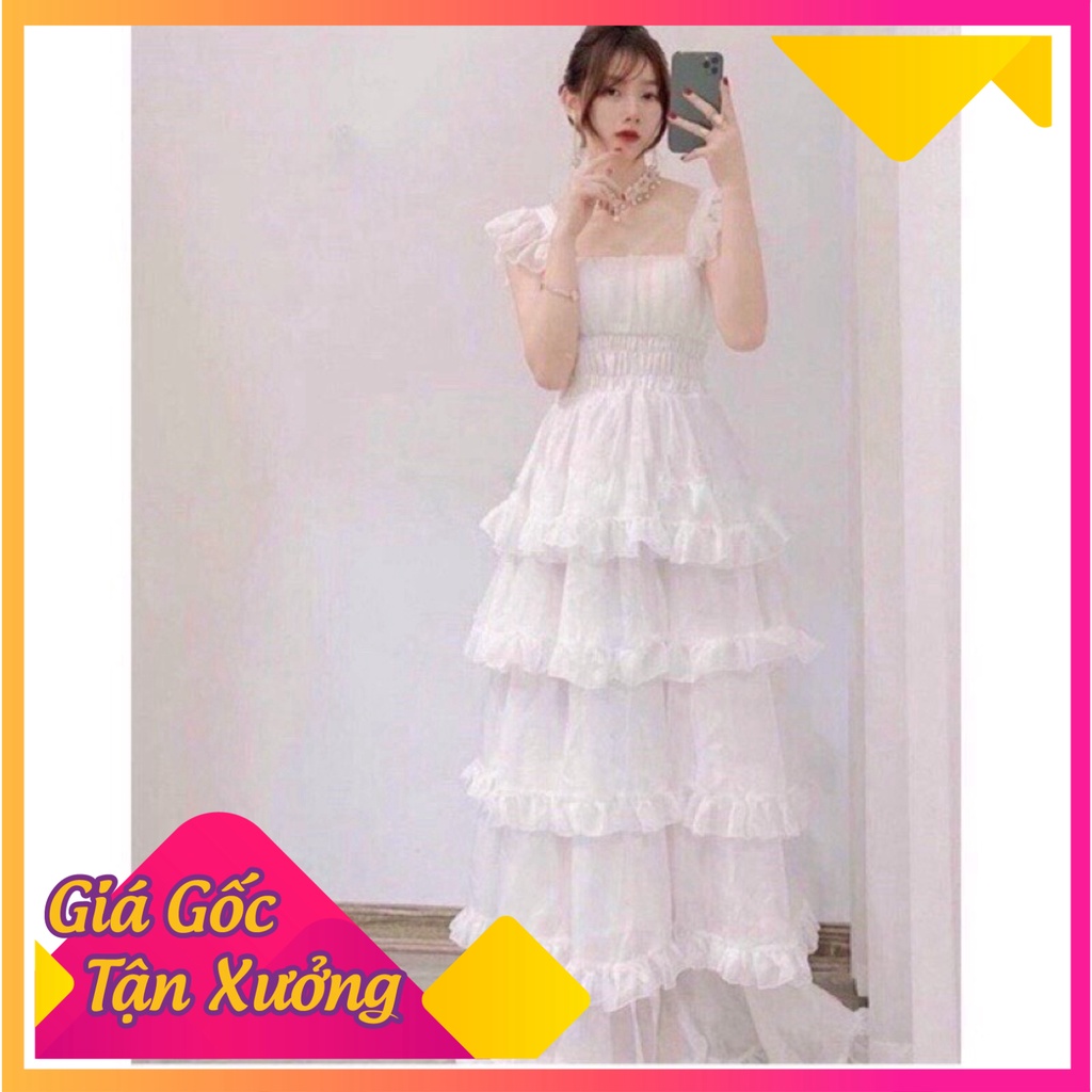 Váy Trắng Công Chúa tiểu thư chun eo dáng dài hàng đẹp