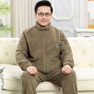  Bộ Đồ Ngủ Flannel Giữ Ấm Dày Dặn Lót Nhung Nam Mùa Đông Bộ Đồ Mặc Nhà Cho Bố Trung Niên Và Cao Tuổi 