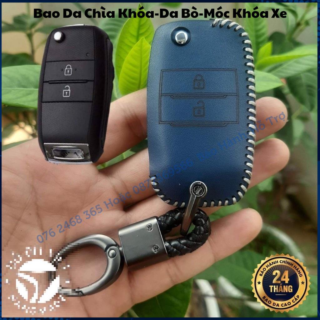 Bao Da Kia Morning, Soluto ( Khóa gập 2 nút ) Bao da chìa khóa da bò thật bảo hành 2 năm