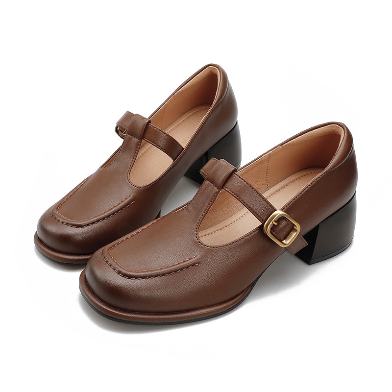 Teahoo Giày Da Mũi Vuông Đế Dày Phong Cách retro Anh Quốc Cho Nữ