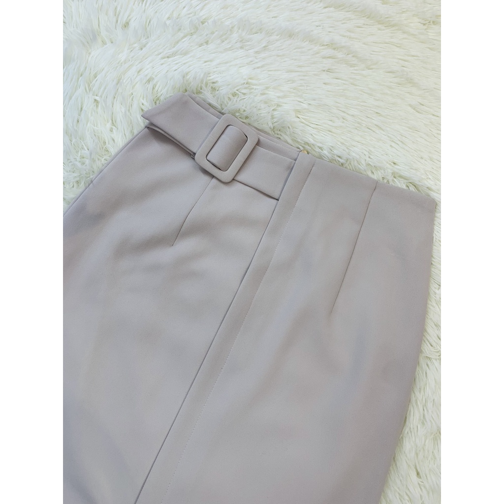 Chân Váy Dáng Suông Dài 90cm Sẻ Trước Kèm Đai_Có Lót Váy, Chất Vải Vitex, Chân Váy Công Sở Che Khuyết Điểm_CV57