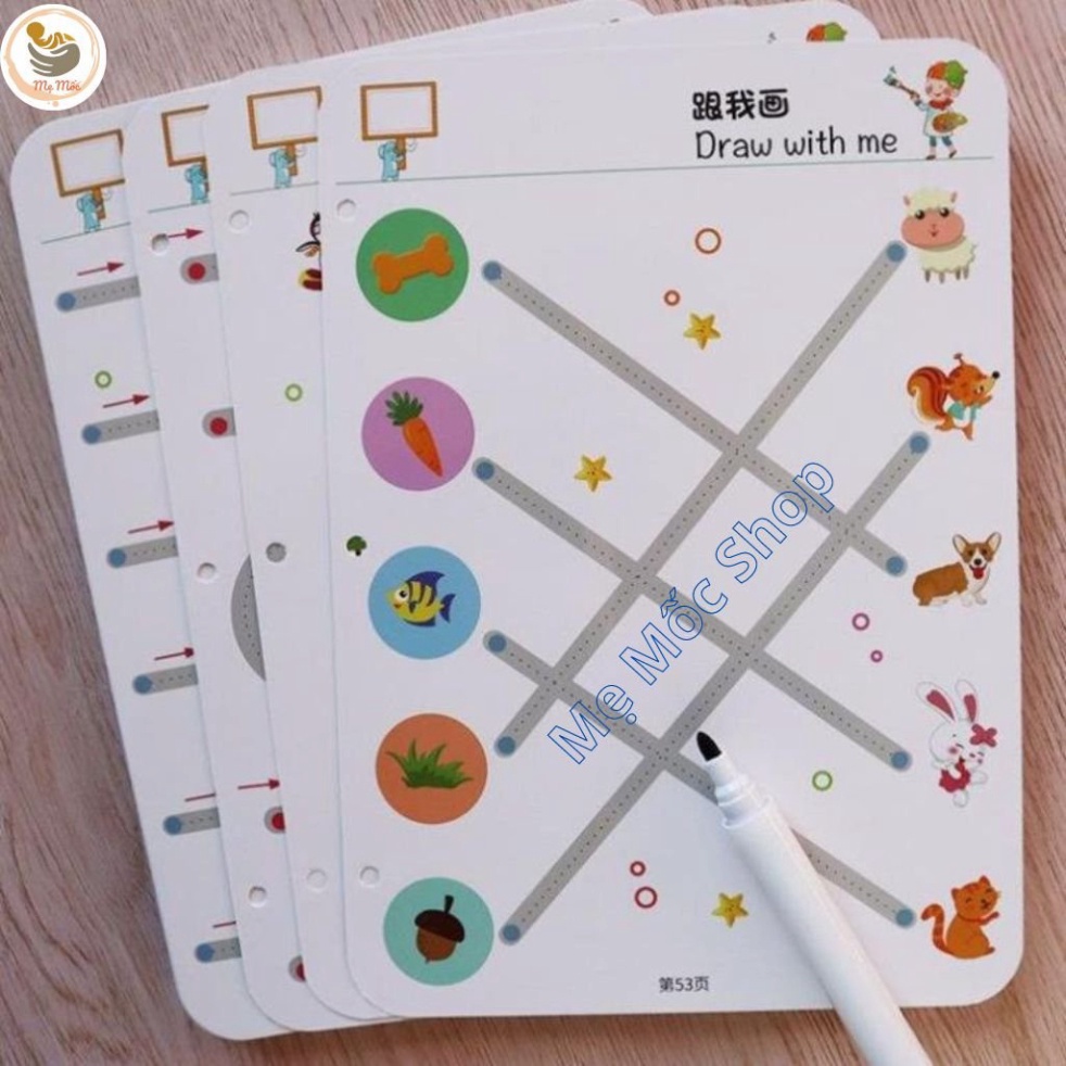 Combo Tập Tô Vẽ thông thái Xóa Được 64 Trang Tặng 6 Bút, Học Liệu Montessori công cụ giải trí dạy dỗ Cho Bé 2 3 4 5