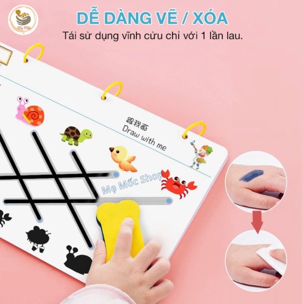 Combo Tập Tô Vẽ thông thái Xóa Được 64 Trang Tặng 6 Bút, Học Liệu Montessori công cụ giải trí dạy dỗ Cho Bé 2 3 4 5