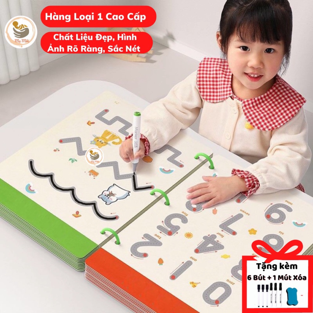Combo Tập Tô Vẽ thông thái Xóa Được 64 Trang Tặng 6 Bút, Học Liệu Montessori công cụ giải trí dạy dỗ Cho Bé 2 3 4 5