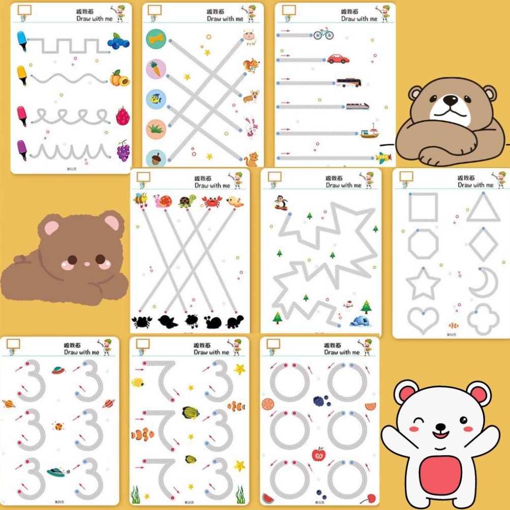 Combo Tập Tô Vẽ thông thái Xóa Được 64 Trang Tặng 6 Bút, Học Liệu Montessori công cụ giải trí dạy dỗ Cho Bé 2 3 4 5