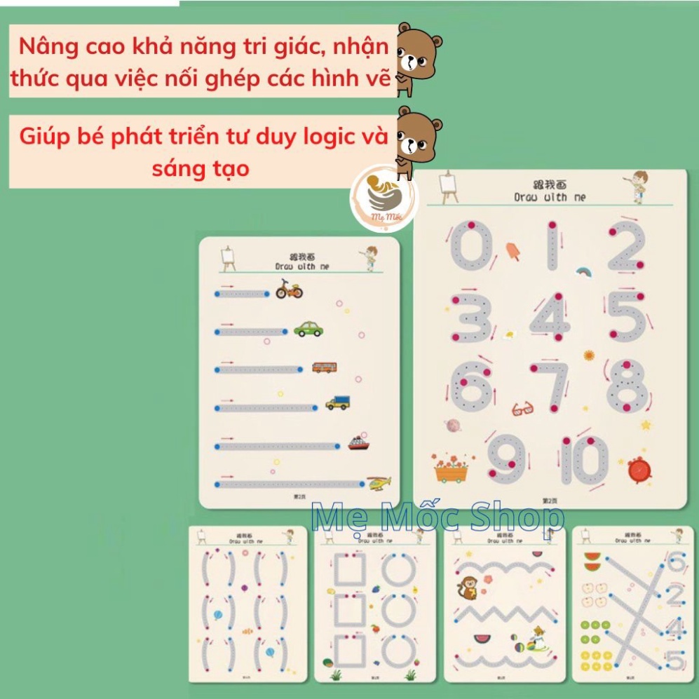 Combo Tập Tô Vẽ thông thái Xóa Được 64 Trang Tặng 6 Bút, Học Liệu Montessori công cụ giải trí dạy dỗ Cho Bé 2 3 4 5