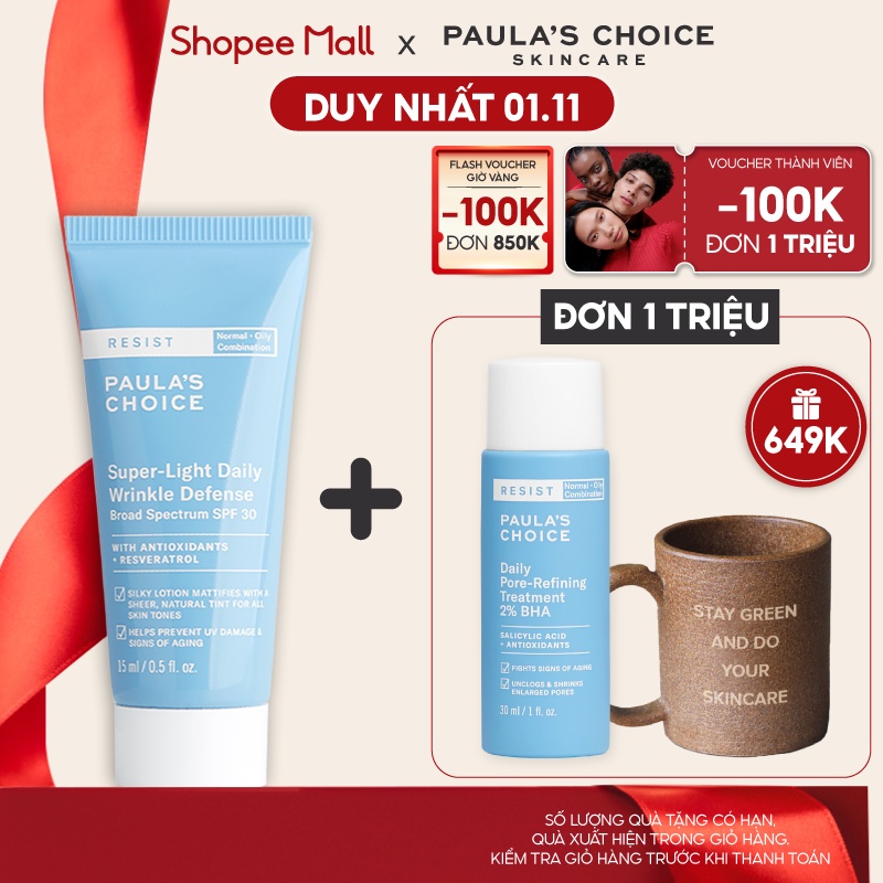 Kem chống nắng đa năng Paula’s Choice SuperLight Daily Wrinkle Defense SPF30 15ml 7767