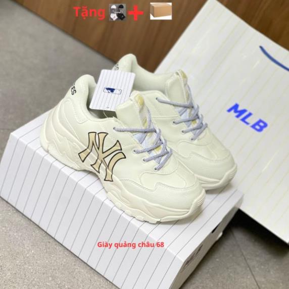 Giày Sneaker MLB Chunky NY Trắng, Giày Thể Thao Yankees Chữ Vàng Nam Nữ Da Bò Đế Độn 2 Lớp Cao Cấp Full Size (36-43