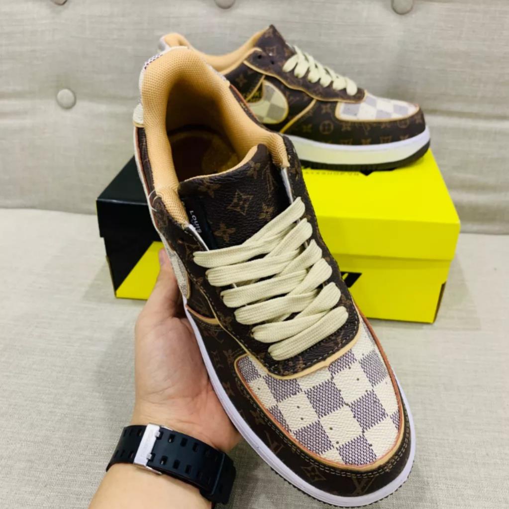 Giày LV Nâu Hàng Cao Cấp,Giày AF1 Louis Vuitton Bản Brown Hàng Đẹp Full Box Bill Túi vải