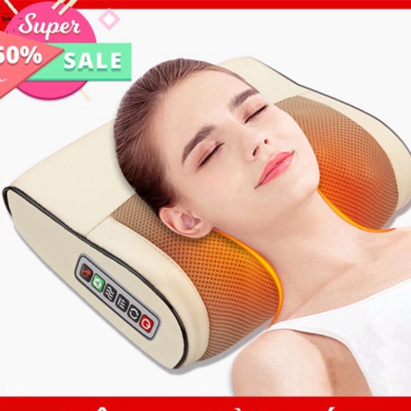 Gối Massage Cổ Vai Gáy, Máy Massage Hồng Ngoại 20 Bi Cao Cấp