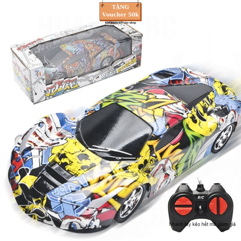 Ô tô điều khiển từ xa cao cấp, xe ô tô đồ chơi mô hình xe đua kiểu dáng graffiti đồ chơi cho bé trai E1030