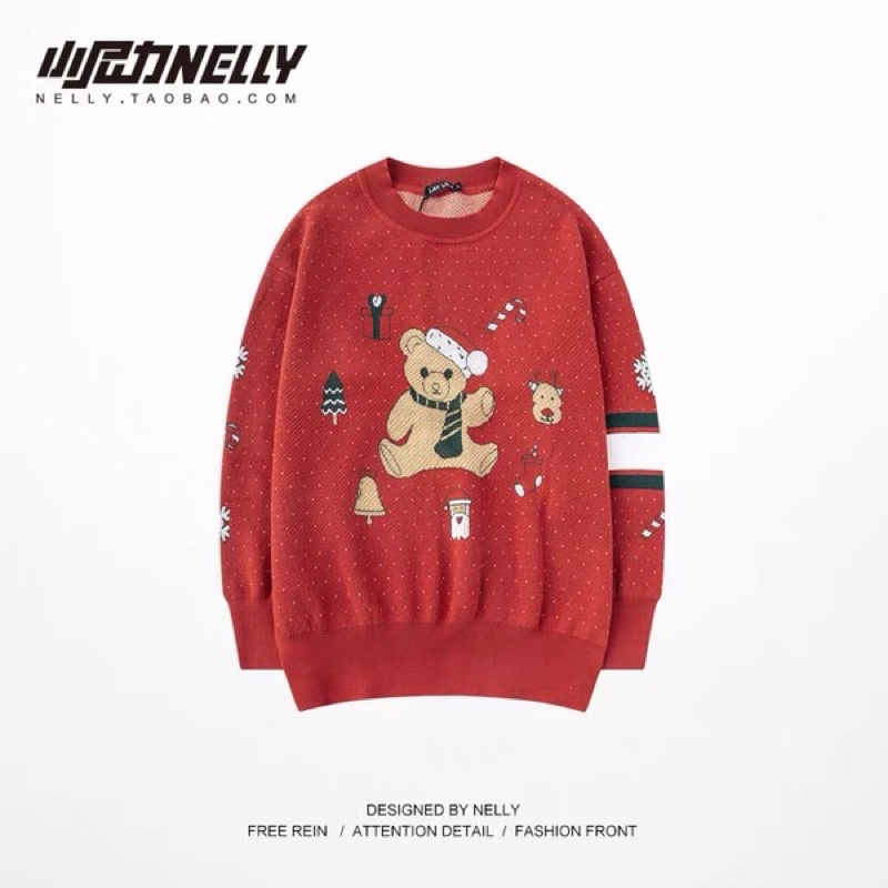 Áo len nelly sale  29 len đỏ gấu nâu heynelly