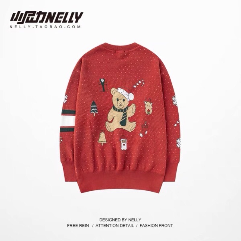 Áo len nelly sale  29 len đỏ gấu nâu heynelly