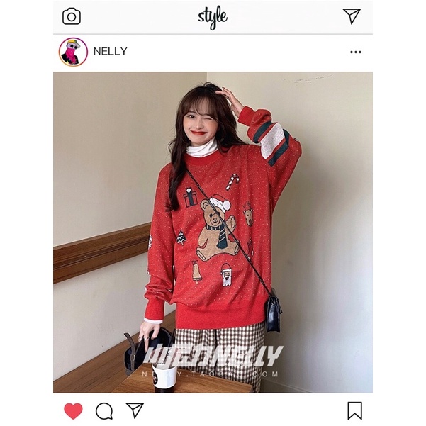 Áo len nelly sale  29 len đỏ gấu nâu heynelly