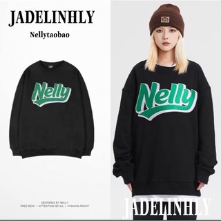 Áo sweater nelly sale chữ thêu nỉ da cá nelly thêu xanh