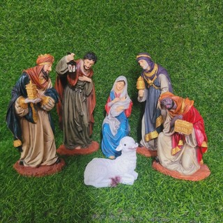Bộ 5 tượng Noel mini cao 30cm cổ điển chất liệu nhựa Composite trang trí giáng sinh, mẫu mới 2023