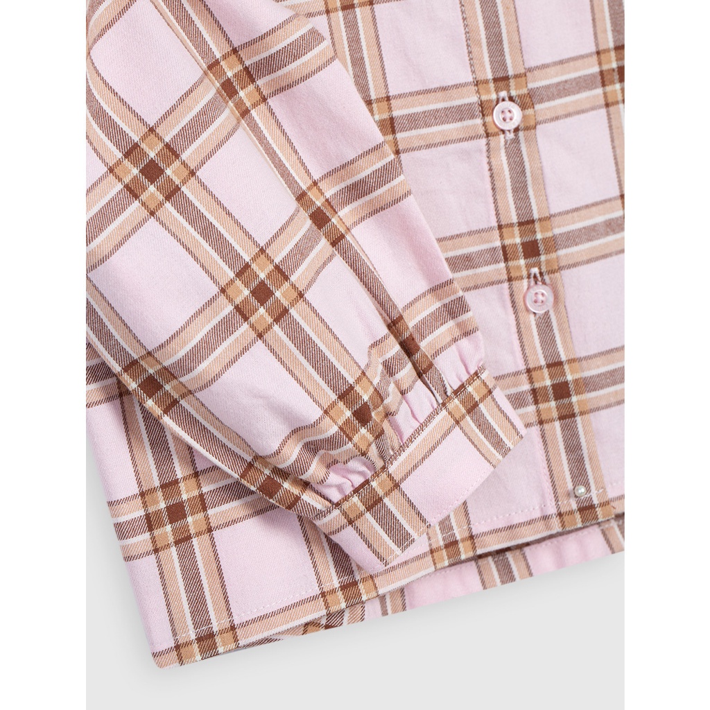 Áo sơ mi bé gái CANIFA hoạ tiết kẻ chất liệu 100% cottn, cổ lá to, tay dài 1TH22W002