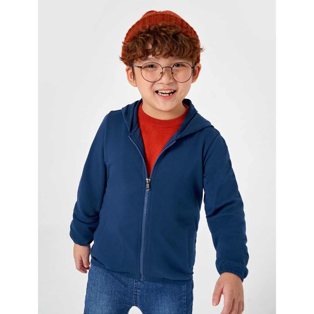 Áo khoác nỉ unisex trẻ em CANIFA có mũ dài tay bo gấu kéo khóa 3OT22W005