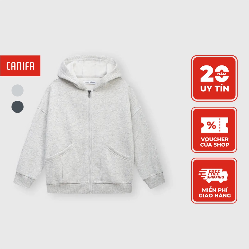 Áo khoác nỉ bé trai CANIFA có mũi dài tay khóa kéo 2OT23W013