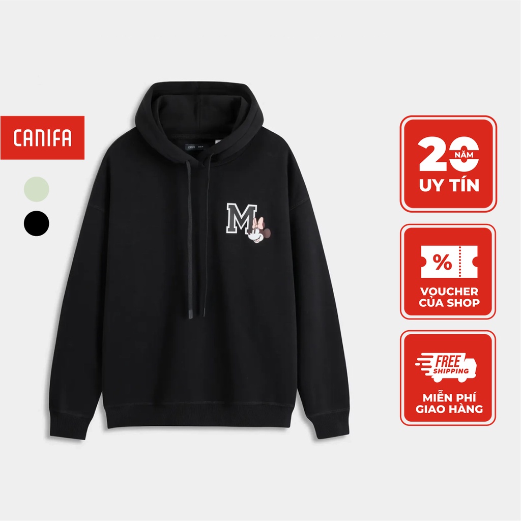 Áo nỉ nữ CANIFA áo hoodie có mũ dài tây in hình 6TW23W004